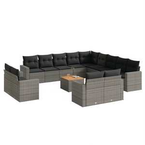 Ensemble de canapés de jardin en rotin PE gris, 14 pièces, mobilier d'extérieur au design contemporain, résistant aux intempéries, pieds réglables de grande taille - Product Image 1
