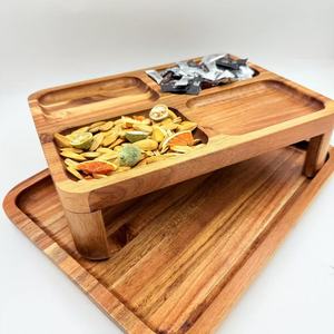 Plateau à double couche en bois d'acacia 32,5x25x9cm compartimenté pour le service en restaurant - Product Image 2