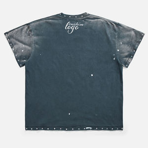 カスタムメンズコットン100% オーバーサイズ箱入りディストレスtシャツ男性手作りカラーインクスプラッシュパターンヴィンテージウォッシュTシャツ - Product Image 3