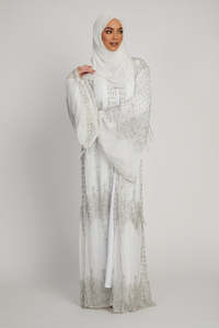 Robe longue modeste Leduo personnalisée avec des paillettes blanches partagées, poignets smockés, abaya pour femmes musulmanes - Product Image 2