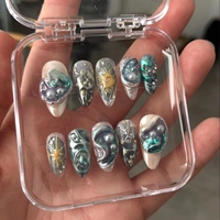 Uñas Postizas Populares para Mujer, Uñas Falsas Personalizadas, 10 Piezas, Diseño 3D con Pintura de Conchas, Uñas Artificiales de Acrílico ABS