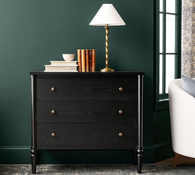 RH High-endModern American Black Oak Dresser, Customizable Size 3-Drawer Chest, Luxury Solid Wood Master Bedroom Storage Cabinet