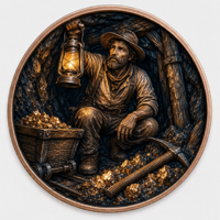Pièces de monnaie en cuivre à haute relief 5 oz .999 Cuivre pur Rond Motif Mineur Lanterne Grotte Impression UV Colorée
