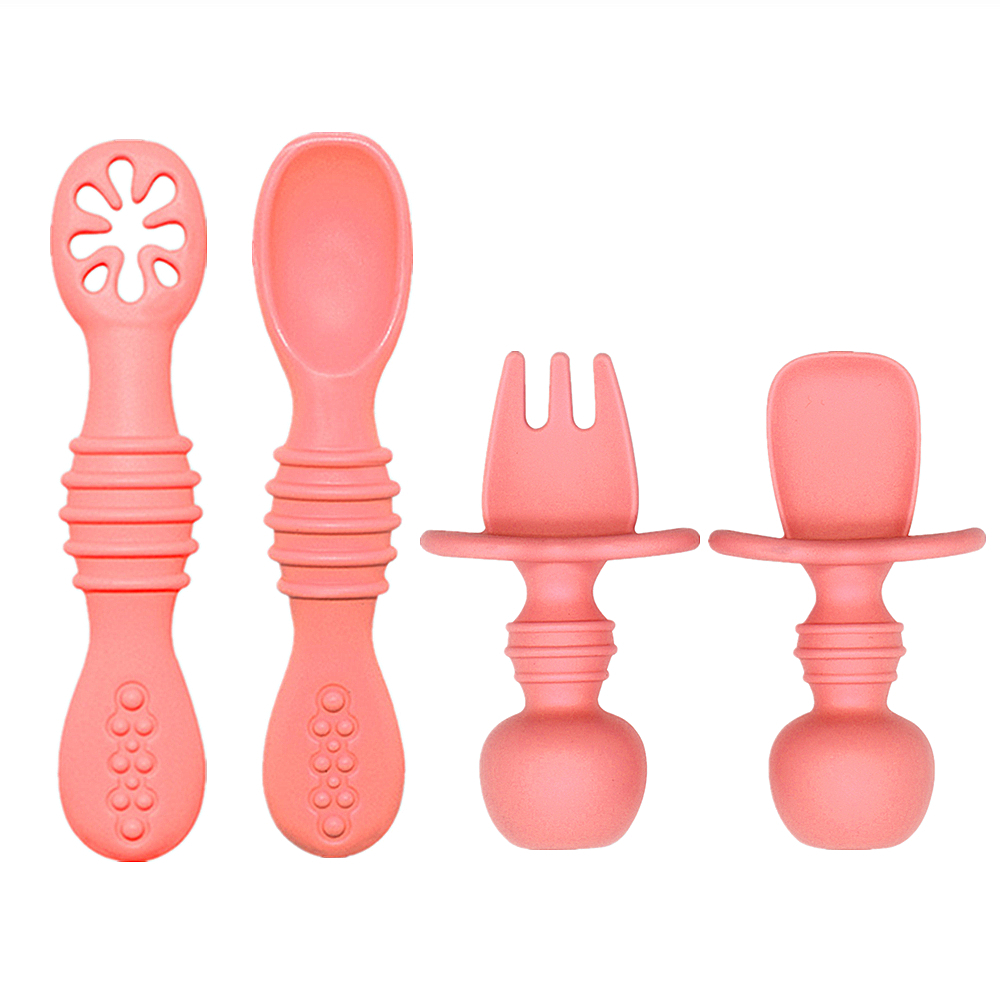 Светодиодная посуда BHD для первой стадии, ложка для кормления младенцев, без БФА, маленькая силиконовая ложка и вилка для ребенка