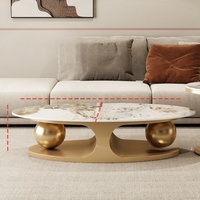 Table basse ovale en pierre légère de style italien, table d'appoint double boule de luxe léger et simple pour la maison, combinaison tendance