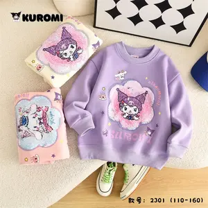Sanrioed Pull à paillettes en coton pour enfants My Melody Cinnamoroll Anime Girl Hoodie Casual Loose Top Logo Students Cute Student