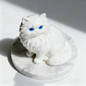 흰색 페르시안 고양이 레진 정원 조각상 - Product Image 3