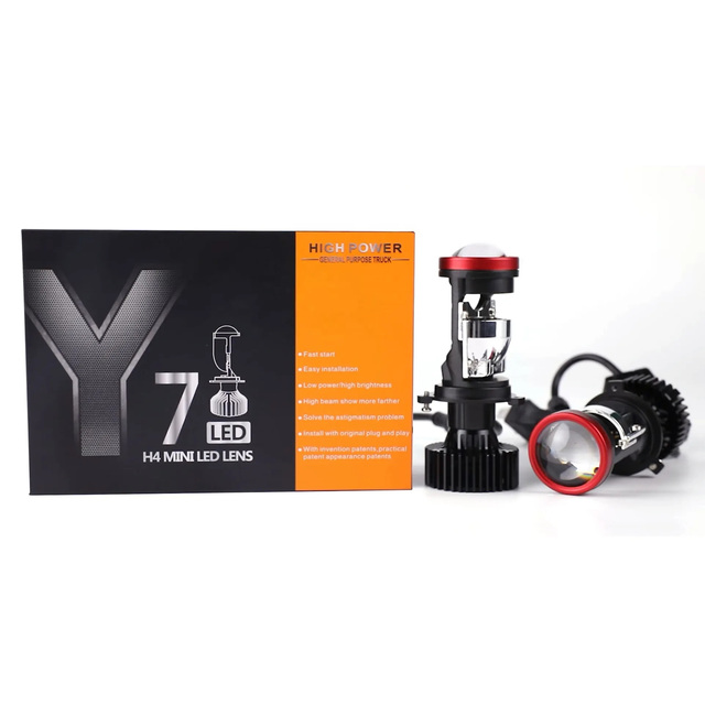 NEW High Quality Y7 H4 LED Headlights Car H4 Mini Projector Lens 6000K 12V High Low Beam Auto Led Lights LED H4 Projector Lens