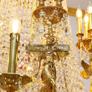 Lampes suspendues de plafond de salle à manger de luxe modernes Lustres en cristal doré pour les grands hôtels - Product Image 6