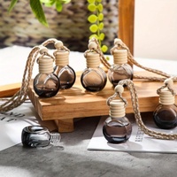 Ambientador para Auto, Botella de Perfume de Vidrio, Dispensador de Aceites Esenciales con Tapa de Madera, para Colgar en la Ventilación