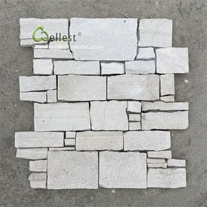 Rivestimento in Pietra Naturale a Forma di <span class=keywords><strong>Z</strong></span> in Arenaria Bianca Elegante con Retro in Cemento per Rivestimento Murale - Product Image 2