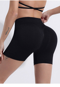 Shorts de sport taille haute pour femme, style cycliste, 3 couches, froncé, effet fessier galbé, sans couture, sans démarcation visible, vente en gros, pantalon d'entraînement - Product Image 3