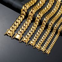 Chaîne cubaine brillante en acier inoxydable plaqué argent, couleur métallique inaltérable, style hip-hop, largeurs 8mm, 10mm, 12mm, 14mm, 18mm, 20mm, 22mm