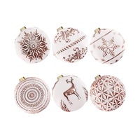 Ensemble de 6 décorations de Noël vintage Daoge de 15 cm, incassables, pour l'extérieur, fabriquées à la machine, respectueuses de l'environnement, blanc et or rose