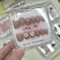 Uñas postizas con patrón cuadrado de almendra medio-corto con diseño francés brillante colorido para niñas, nuevos productos a presión para dedos