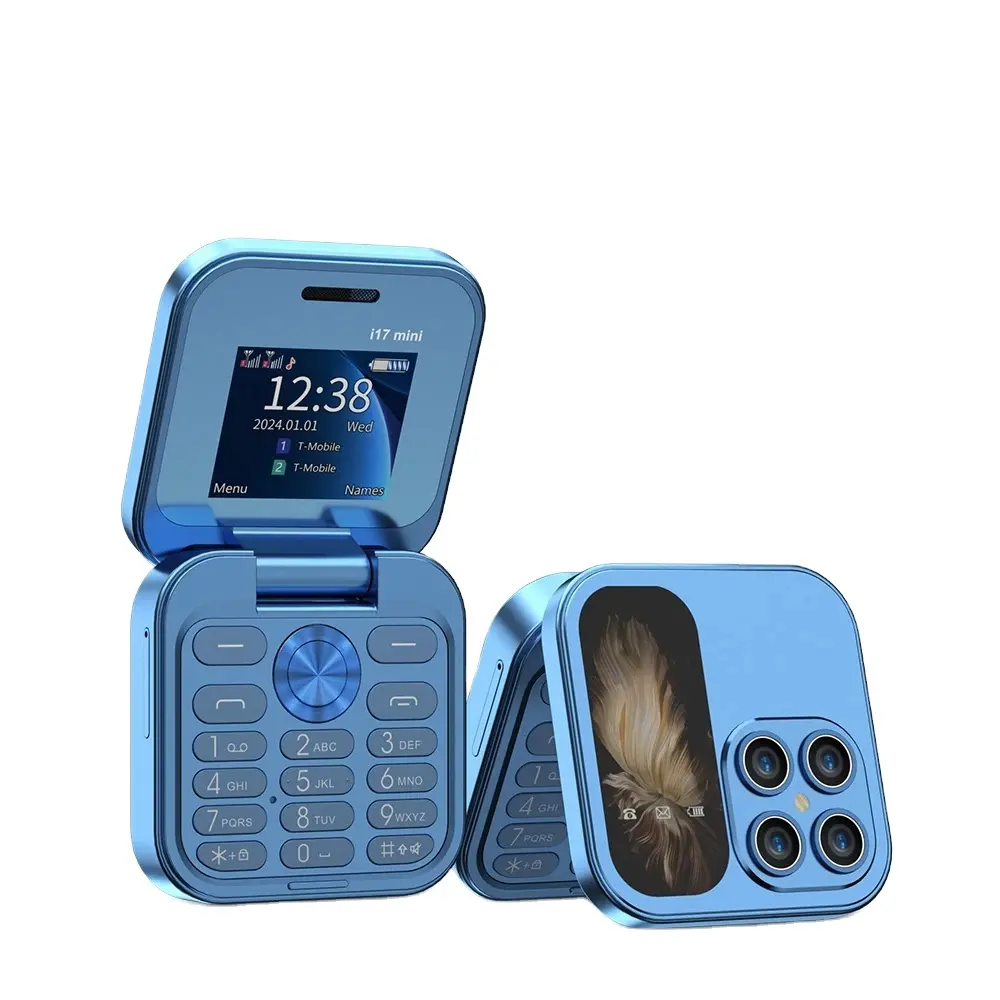 2024 nuovo i17 Mini Flip telefono cellulare Radio magica Blacklist vocale vibrazione 2SIM scheda Display piccolo telefono pieghevole