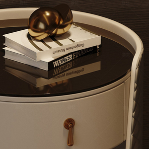 Italian Minimalist <strong>Round</strong> Nightstand Genuine Leather Cabinet with Sintered Stone Top Bedroom Luxury Solid Wood <strong>Bedside</strong> <strong>Table</strong> - Product Image 5