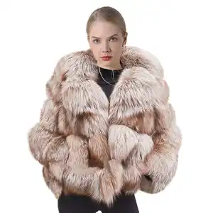 Custom Real Fur Jacket 2020 Womens Big Fluffy Winter Thick Snow Coat Luxury Natural Coffee Fox Fur Coats With Collar For Women