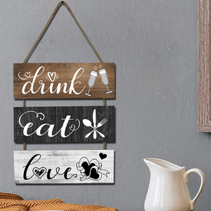 Panneau mural en bois, décoration rectangulaire à suspendre, style campagnard américain, pour la cuisine et la salle à manger, avec les messages 'Boire, Manger, Aimer' - Product Image 1