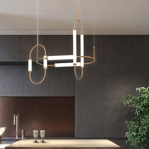 Guzhen OGS al por mayor moderno bronce cepillado de vidrio esmerilado tubo colgante lámpara de luz de la lámpara para la sala - Product Image 5