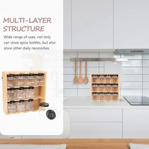 2025 Bamboo Spice Rack <b>Storage</b> Shelves 3 Tier Standing Spice Rack Organizer <b>Kitchen</b> with 12 Spice Cans - Product Image 3