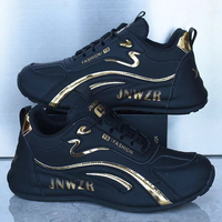 Baskets Chunky en PU à Rayures Dorées Métalliques, à Panneaux Courbes, à Lacets, Amorties, Chaussures Athlétiques Décontractées pour le Quotidien et le Streetwear