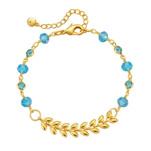 DHJ0324 Hot Selling Fashion Gold Plated Bracelet Geometric Irregular Round Beads Accessory Leaf Bracelet
