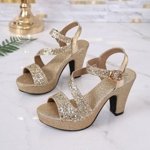 Sandalias de Plataforma con Tacón de Bloque y Brillo, Punta Abierta, Correa al Tobillo con Hebilla, Calzado para Fiesta y Vestido de Noche - Product Image 2