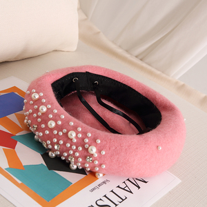 Gorro de Niña, Gorro de Lana de Cachemira Cálido y Encantador para Otoño, Gorros de Lana de Color Caramelo con Perlas, Boina Negra de Moda para Niños - Product Image 5