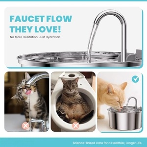 Fontaine à eau pour chat de compagnie 3,2 L, corps en acier inoxydable, distributeur d'eau en forme de robinet, extérieur, avec filtre - Product Image 5