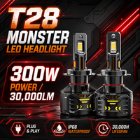 Faros LED de Alta Potencia T28 300W 12V 6000K con Controlador Externo, Luz Alta y Baja, Blancos, 9004 9005 9012 H8 H11 H13 IP68 H4 H7 para Autos