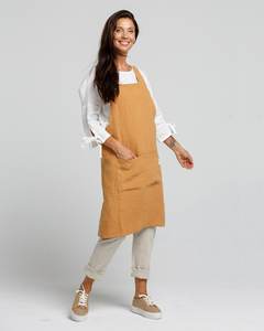 Japanese Cross Back Pinafore Linen Apron No Ties Women's Bib for Chef Food Cooking Washed Design - Product Image 3