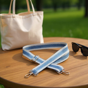 Cinghia in tessuto da 4 cm per borsa, stile denim blu con ganci e fibbia in metallo - Product Image 2