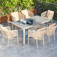 Meubles d'extérieur modernes de haute qualité, ensemble de table à manger en aluminium imperméable avec plateau en pierre frittée pour villa, restaurant, café et balcon