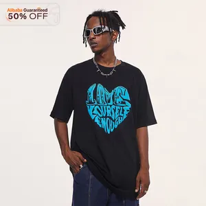 VENTA DE INFLACIÓN 50% DE DESCUENTO Puff Printing Logo camisetas de peso pesado camiseta negra de gran tamaño unisex para hombre streetwear