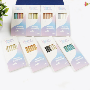 เทียนวันเกิดแบบใหม่เรียบง่าย สีบรอนซ์ สำหรับเด็กอายุหนึ่งขวบ ไร้ควัน สำหรับงานปาร์ตี้ ตกแต่งเค้ก บรรจุกล่อง 6 เล่ม เทียนดินสอ ทำจากพาราฟิน - Product Image 5