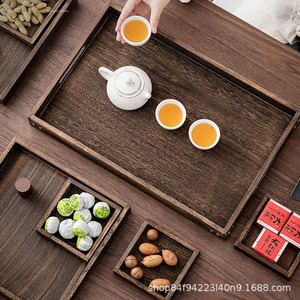 Juego de bandeja de té de madera maciza de Paulownia de 7 piezas, bandeja de servir de madera retro envejecida para uso doméstico. - Product Image 3