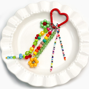Cute Heart Carabiner Keychain With Rainbow Beaded <b>Tassel</b> Bag Charm Lightweight Plastic Accessory - Product Image 5