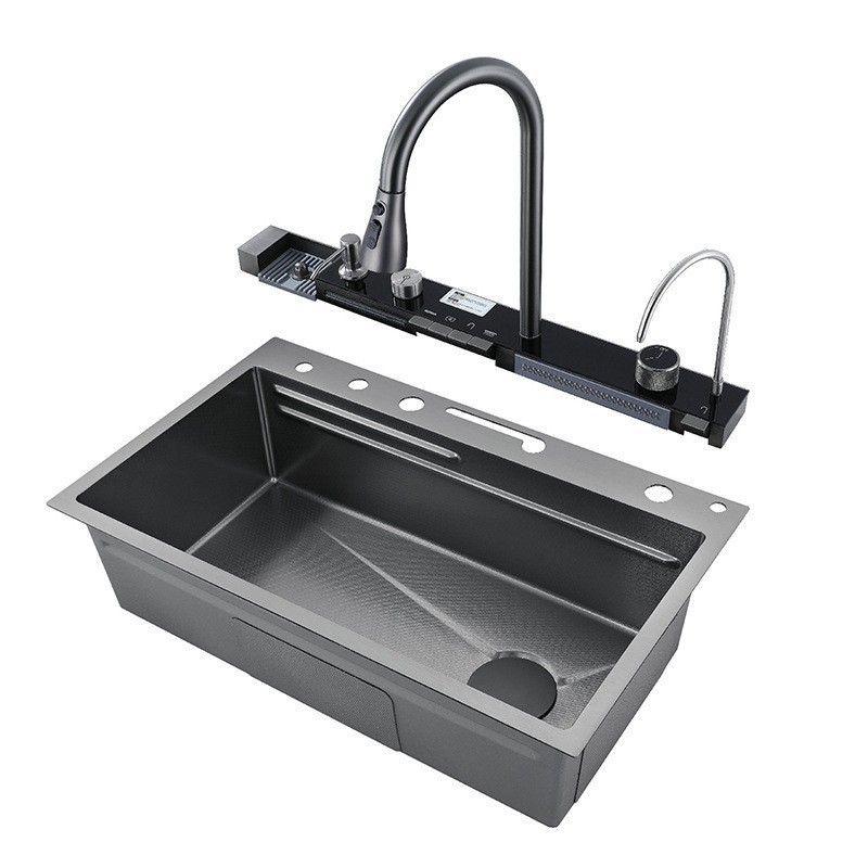 Luxury Hidden Black Modern Kitchen Sinks Multifunction Sink Kitchen Waterfall 304 Stainless Steel Smart Kitchen Sinks · image 4
