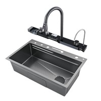 Éviers de cuisine modernes noirs cachés de luxe Évier multifonction Cascade de cuisine Éviers de cuisine intelligents en acier inoxydable 304