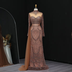 Sharon Said SS015 Luxo Vestido Brown Impressionante árabe <span class=keywords><strong>Prom</strong></span> Gown com Mangas Fluindo Dubai Mulheres Vestidos de Casamento - Product Image 1