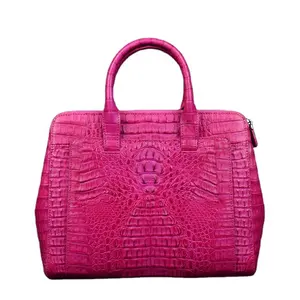 Hot Pink crocodile tote bag for women daily leather handbags with long strap brand name exotic skin office lady bags customized