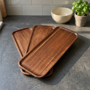 ชุดถาดเสิร์ฟไม้กระถินณรงค์ ทนทาน ผิวสัมผัสธรรมชาติ สำหรับใช้ในบ้าน - Product Image 4