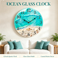 Horloge Murale Nautique en Verre Coquillage et Plage, Piles Jetables, Mouvement à Quartz, 12 Pouces, pour Salon et Maison