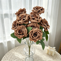 9-Köpfiger Schokoladenbrauner Diamant-Rosenstrauß Realistische Künstliche Blumen Seidenrosen-Bouquet für Valentinstag, Hochzeit & Heimdekoration