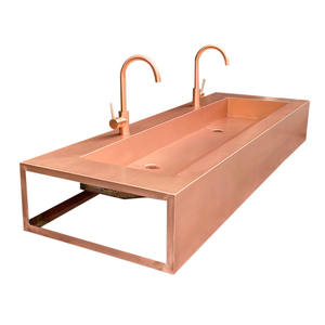 Медная плавающая раковина ручной работы, настенная прямоугольная для современной ванной комнаты - Product Image 4
