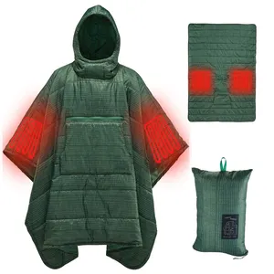 3in1 Honcho Poncho USB Heating Waterproof Wearable Blanket Camping Electric Heated Hoodie Blankets for Winter