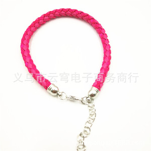 Pink Braided Leather Cord <b>Bracelet</b> 6Mm Single Layer With Metal Clasp For Gift Jewelry - Product Image 3