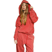 Ensemble de survêtement polaire pour femme KY, sweat à capuche oversize 400 g/m² 100 % coton et pantalon large