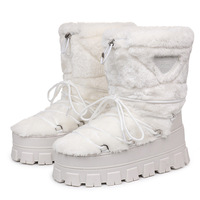 Bottes de neige d'hiver pour femmes, mi-mollet, à semelle épaisse, chaudes et tendance, style européen et américain, export transfrontalier, semelle plateforme Puda, fourrure